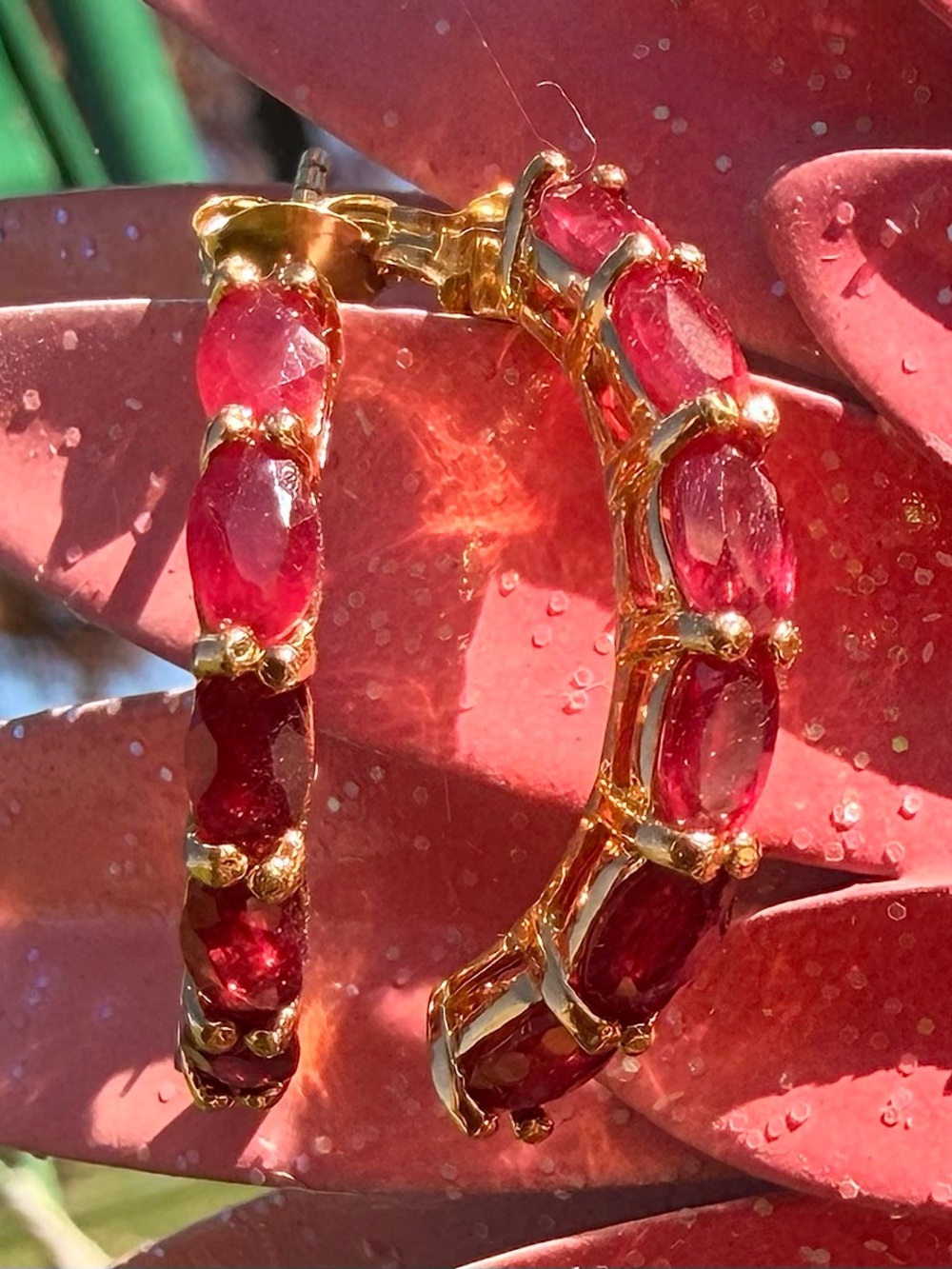 3.55 CTW Ruby 18K Yellow Gold Over Sterling Silver Hoop Earrings